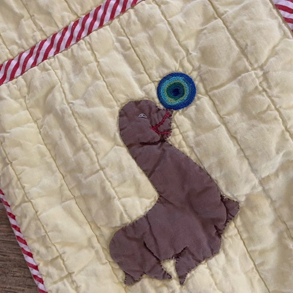 Vintage Handmade Circus Themed Yellow Nursery Crib Blanket